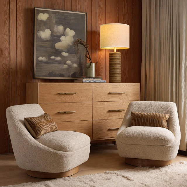 Alt view image 3 of 7 - Farmhouse Table Lamps Set of 2 for Living Room, 27'' Tall Retro Ceramic Bedside Lamps with Linen Lampshade for Bedroom, Vintage Wood-Like Rustic Nightstand Lamp Office Sideboard Hallway (Brown)