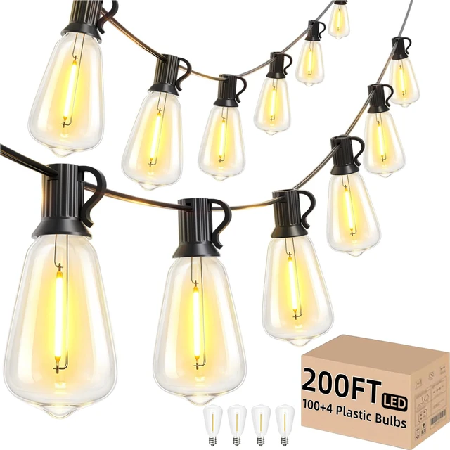 Main image of 200 FT Outdoor String Lights LED, Waterproof for Outside Patio 104 Shatterproof ST38 Dimmable Bulbs, Hanging Lighting For Bistro Market Backyard, ETL Listed 2700K (100 FT *2)