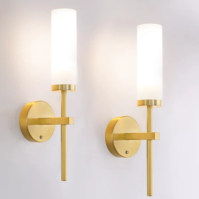 Main image of Battery Operated Wall Sconces Set of 2, Gold Rechargeable Wall Lighting Fixtures, Dimmable Wall Lights with Remote & Opal Glass Shade for Living Room, Bathroom,Bedroom