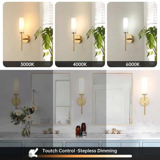 Alt view image 3 of 7 - Battery Operated Wall Sconces Set of 2, Gold Rechargeable Wall Lighting Fixtures, Dimmable Wall Lights with Remote & Opal Glass Shade for Living Room, Bathroom,Bedroom