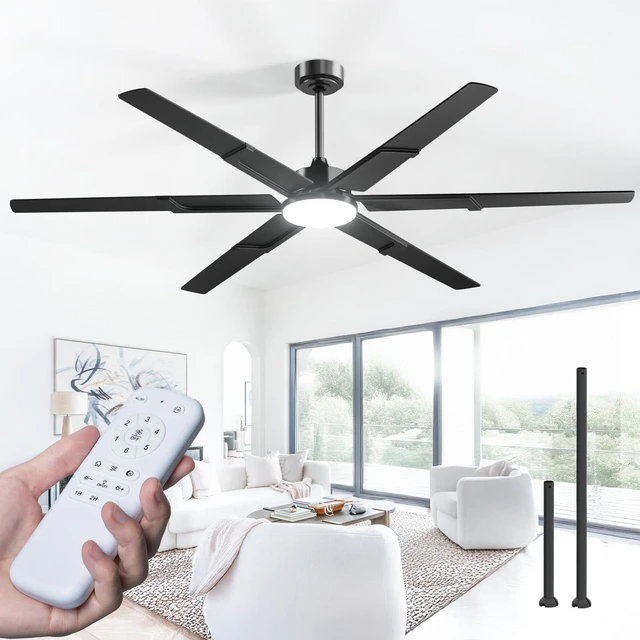 Main image of 72 Inch Ceiling Fans with Lights and Remote, Black 6 Speed Reversible DC Motor, 3CCT, Dimmable, Quiet, Timer, Large Modern Ceiling Fan for Living room, Indoor/Outdoor