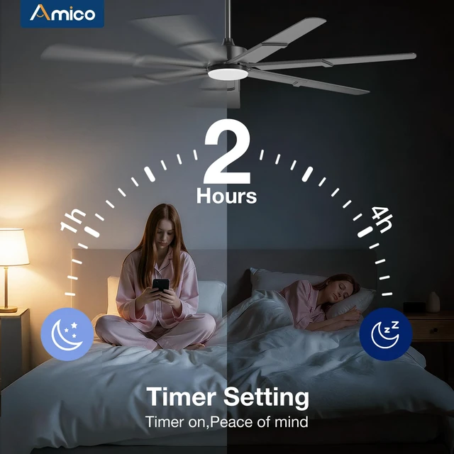 Alt view image 5 of 7 - 66 Inch Ceiling Fans with Lights and Remote, Black 6 Speed Reversible DC Motor, 3CCT, Dimmable, Quiet, Timer, Large Modern Ceiling Fan for Living room, Indoor/Outdoor