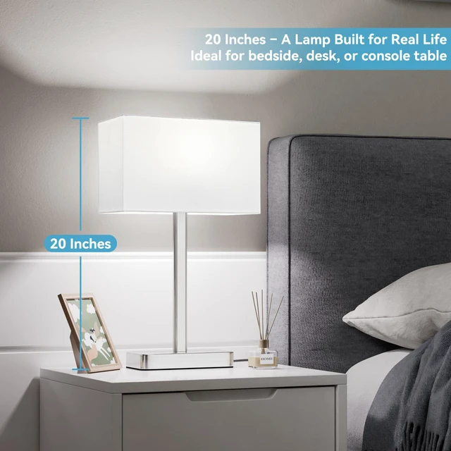 Alt view image 3 of 7 - Touch Lamps for Bedroom Set of 2, 3 Way Dimmable White Bedside Table Lamp Modern Table Lamp for Nightstands, White Nickel Desk Lamp for Home Office, with USB C+A, End Tables Bed Side, Bulb Included