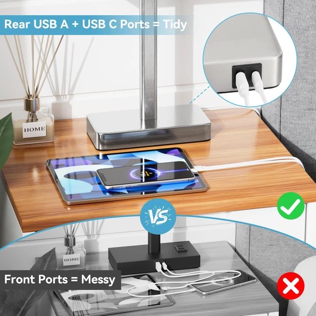 Alt view image 4 of 7 - Touch Lamps for Bedroom Set of 2, 3 Way Dimmable White Bedside Table Lamp Modern Table Lamp for Nightstands, White Nickel Desk Lamp for Home Office, with USB C+A, End Tables Bed Side, Bulb Included