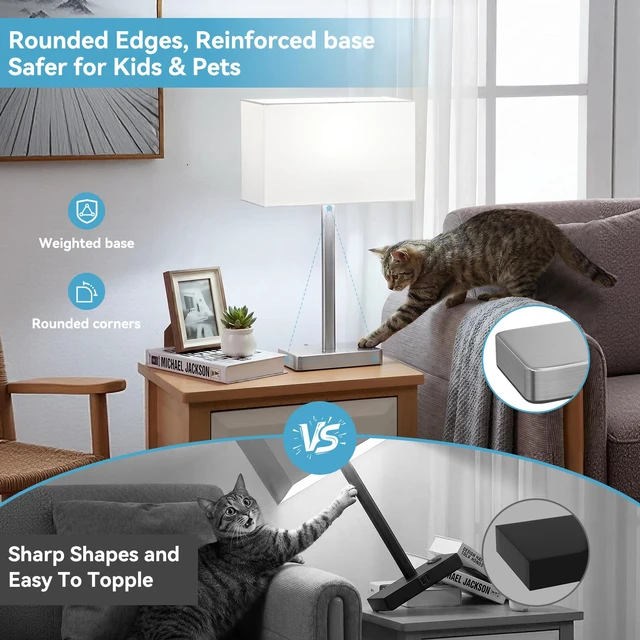 Alt view image 5 of 7 - Touch Lamps for Bedroom Set of 2, 3 Way Dimmable White Bedside Table Lamp Modern Table Lamp for Nightstands, White Nickel Desk Lamp for Home Office, with USB C+A, End Tables Bed Side, Bulb Included