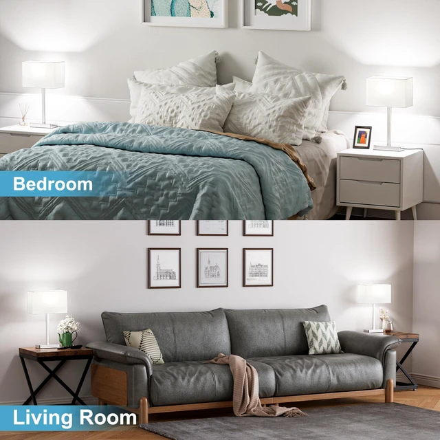 Alt view image 6 of 7 - Touch Lamps for Bedroom Set of 2, 3 Way Dimmable White Bedside Table Lamp Modern Table Lamp for Nightstands, White Nickel Desk Lamp for Home Office, with USB C+A, End Tables Bed Side, Bulb Included