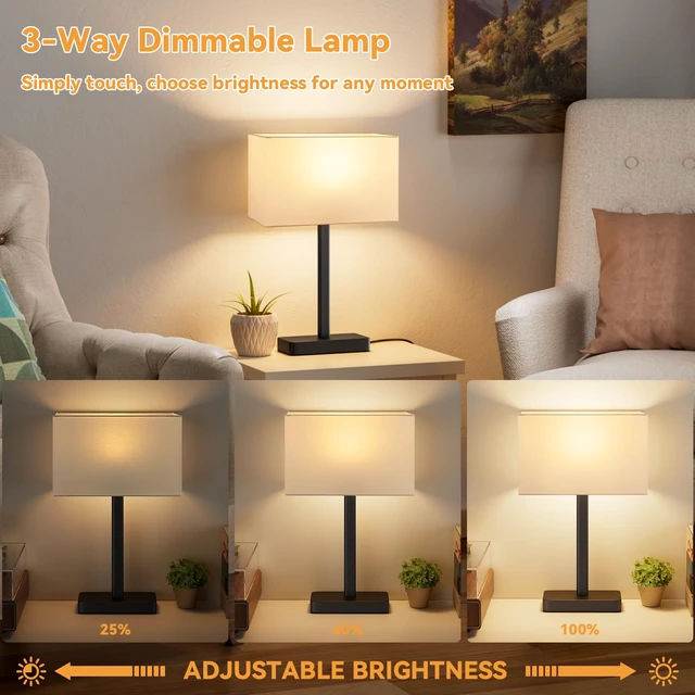 Alt view image 2 of 7 - Bedside Lamps Set of 2, 3 Way Dimmable White Touch Lamps for Bedroom Modern Table Lamp for Nightstands, White Black Desk Lamp for Home Office, with USB C+A, End Tables Bed Side, Bulb Included
