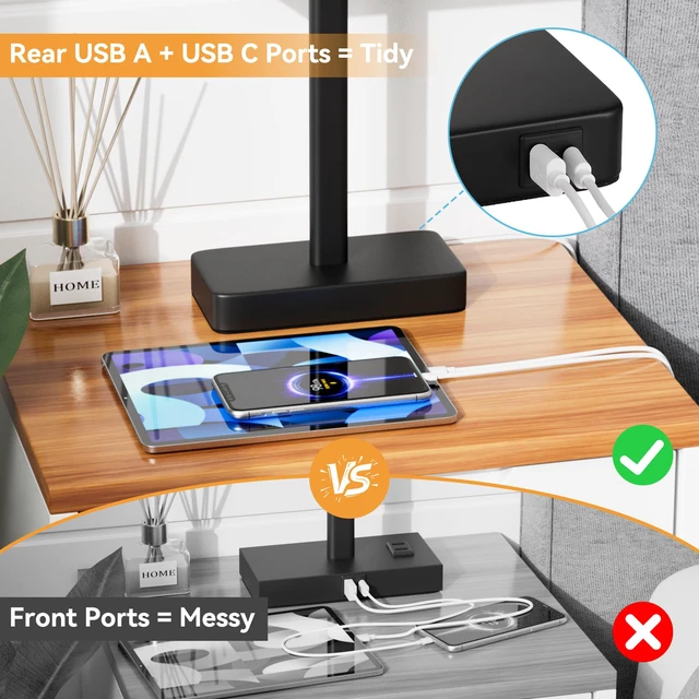 Alt view image 4 of 7 - Bedside Lamps Set of 2, 3 Way Dimmable White Touch Lamps for Bedroom Modern Table Lamp for Nightstands, White Black Desk Lamp for Home Office, with USB C+A, End Tables Bed Side, Bulb Included