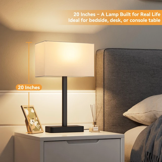 Alt view image 3 of 7 - Bedside Lamps Set of 2, 3 Way Dimmable White Touch Lamps for Bedroom Modern Table Lamp for Nightstands, White Black Desk Lamp for Home Office, with USB C+A, End Tables Bed Side, Bulb Included