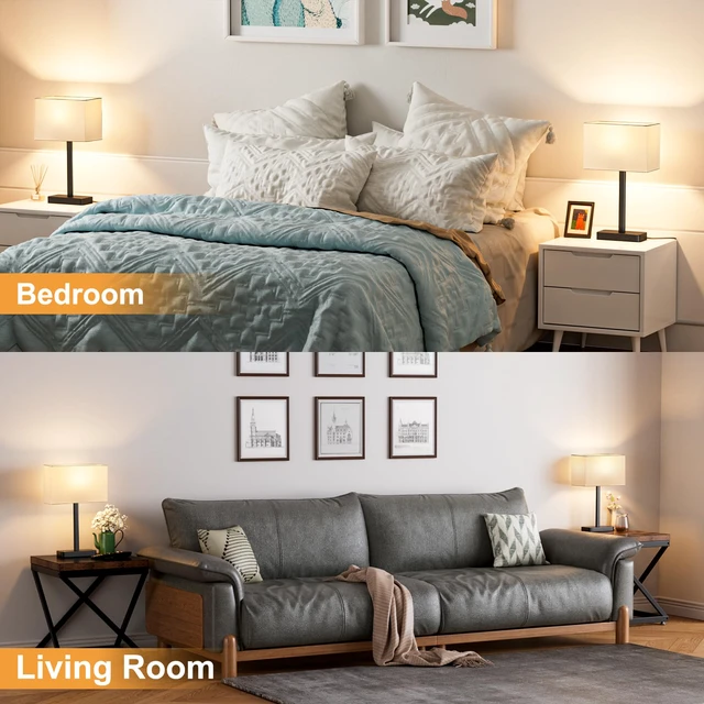 Alt view image 6 of 7 - Bedside Lamps Set of 2, 3 Way Dimmable White Touch Lamps for Bedroom Modern Table Lamp for Nightstands, White Black Desk Lamp for Home Office, with USB C+A, End Tables Bed Side, Bulb Included