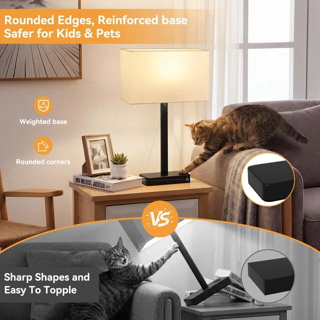 Alt view image 5 of 7 - Bedside Lamps Set of 2, 3 Way Dimmable White Touch Lamps for Bedroom Modern Table Lamp for Nightstands, White Black Desk Lamp for Home Office, with USB C+A, End Tables Bed Side, Bulb Included