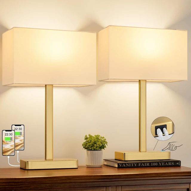 Main image of Touch Lamps for Bedroom, Bedside Table Lamps Set 2, D. White&Gold Modern Table Lamp for Nightstands, Desk Lamp for Bedroom, with USB C+A, End Tables Bed Side, Bulb Included, 3 Way Dimmable