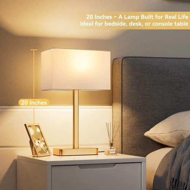 Alt view image 3 of 7 - Touch Lamps for Bedroom, Bedside Table Lamps Set 2, D. White&Gold Modern Table Lamp for Nightstands, Desk Lamp for Bedroom, with USB C+A, End Tables Bed Side, Bulb Included, 3 Way Dimmable