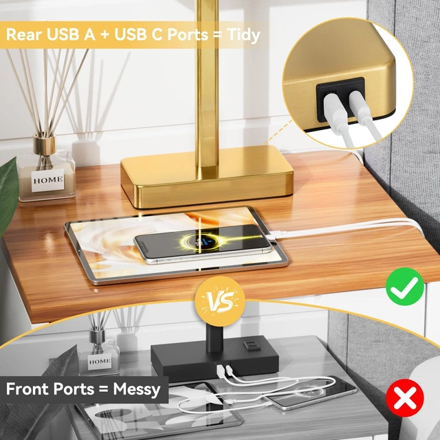 Alt view image 4 of 7 - Touch Lamps for Bedroom, Bedside Table Lamps Set 2, D. White&Gold Modern Table Lamp for Nightstands, Desk Lamp for Bedroom, with USB C+A, End Tables Bed Side, Bulb Included, 3 Way Dimmable