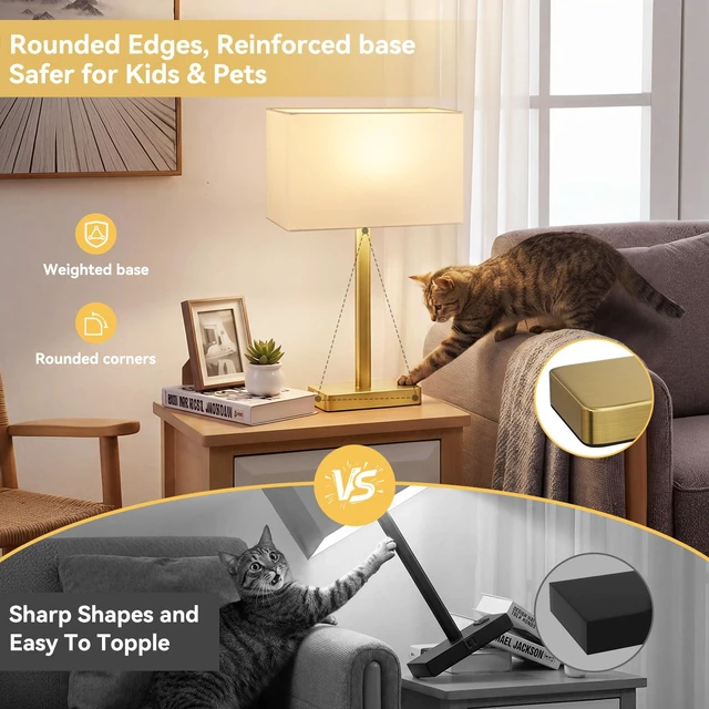 Alt view image 5 of 7 - Touch Lamps for Bedroom, Bedside Table Lamps Set 2, D. White&Gold Modern Table Lamp for Nightstands, Desk Lamp for Bedroom, with USB C+A, End Tables Bed Side, Bulb Included, 3 Way Dimmable