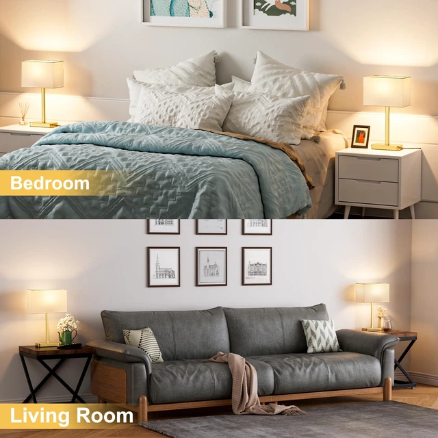 Alt view image 6 of 7 - Touch Lamps for Bedroom, Bedside Table Lamps Set 2, D. White&Gold Modern Table Lamp for Nightstands, Desk Lamp for Bedroom, with USB C+A, End Tables Bed Side, Bulb Included, 3 Way Dimmable