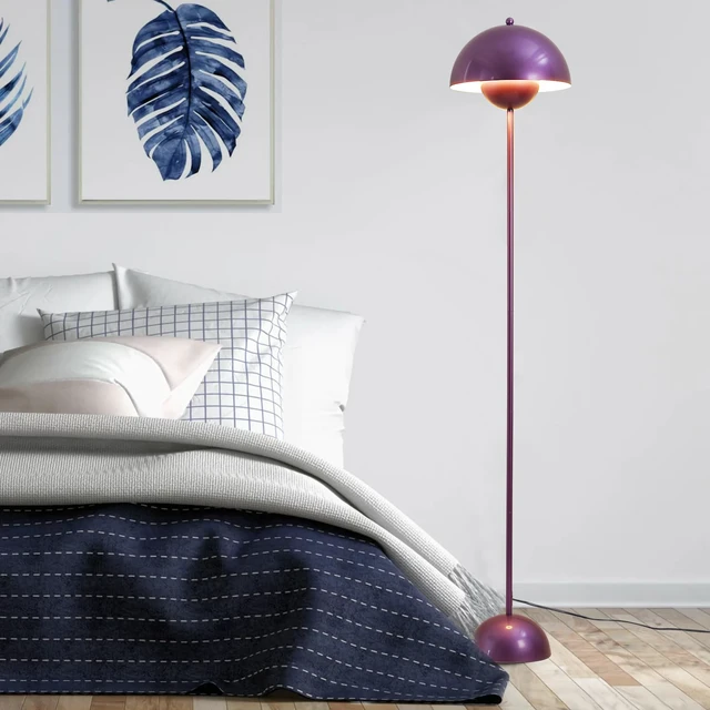 Alt view image 2 of 7 - Mid-Century Modern Metal Bud Floor Lamp for Home and Office, Pearl Violet Indirect lighting, fits narrow spaces,fit for bedroom, living room & office, match with modern, industrial, farmhouse decor