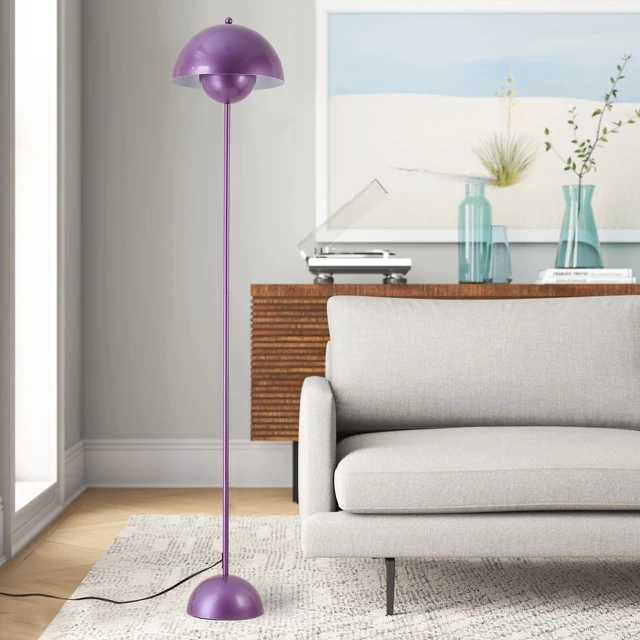 Alt view image 3 of 7 - Mid-Century Modern Metal Bud Floor Lamp for Home and Office, Pearl Violet Indirect lighting, fits narrow spaces,fit for bedroom, living room & office, match with modern, industrial, farmhouse decor