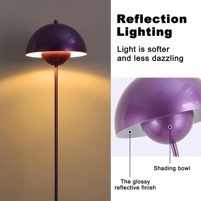 Alt view image 4 of 7 - Mid-Century Modern Metal Bud Floor Lamp for Home and Office, Pearl Violet Indirect lighting, fits narrow spaces,fit for bedroom, living room & office, match with modern, industrial, farmhouse decor