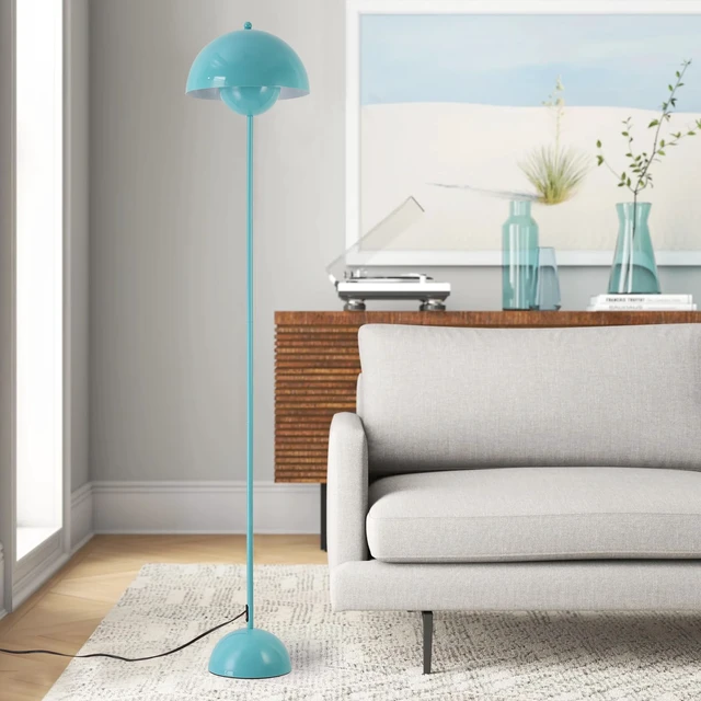 Alt view image 3 of 6 - Mid-Century Modern Metal Bud Floor Lamp for Home and Office, Turquoise Indirect lighting, fits narrow spaces,fit for bedroom, living room & office, match with modern, industrial, farmhouse decor
