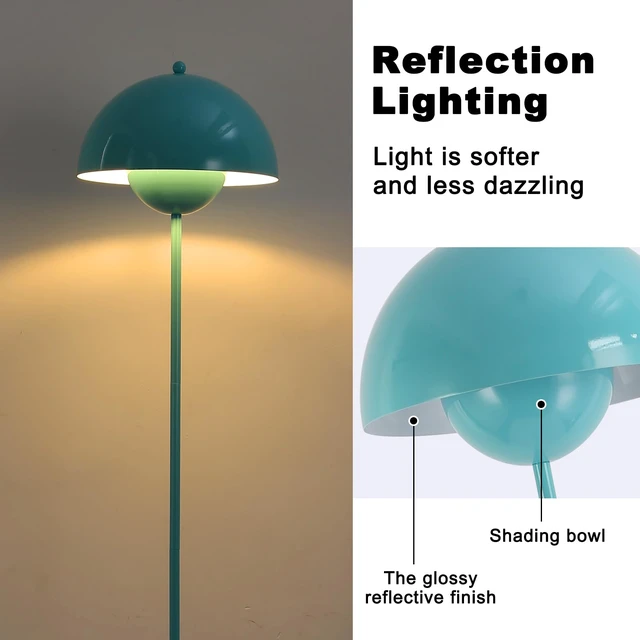 Alt view image 4 of 6 - Mid-Century Modern Metal Bud Floor Lamp for Home and Office, Turquoise Indirect lighting, fits narrow spaces,fit for bedroom, living room & office, match with modern, industrial, farmhouse decor