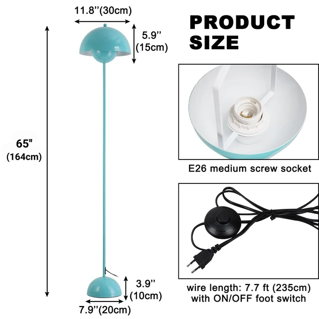 Alt view image 6 of 6 - Mid-Century Modern Metal Bud Floor Lamp for Home and Office, Turquoise Indirect lighting, fits narrow spaces,fit for bedroom, living room & office, match with modern, industrial, farmhouse decor