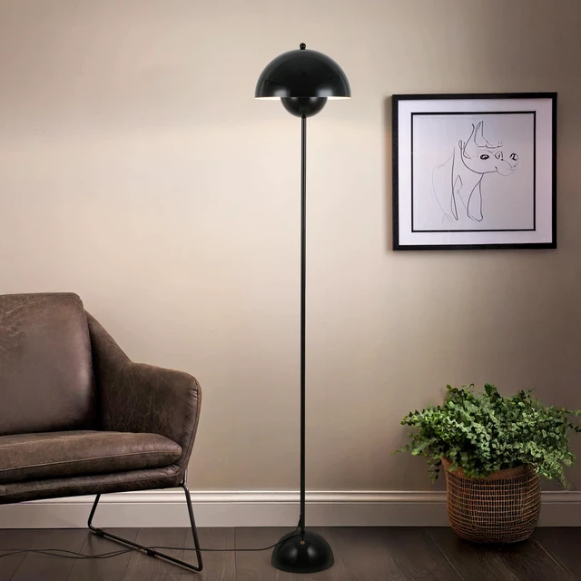 Alt view image 2 of 7 - Mid-Century Modern Metal Bud Floor Lamp for Home and Office, Glossy Black Indirect lighting, fits narrow spaces,fit for bedroom, living room & office, match with modern, industrial, farmhouse decor