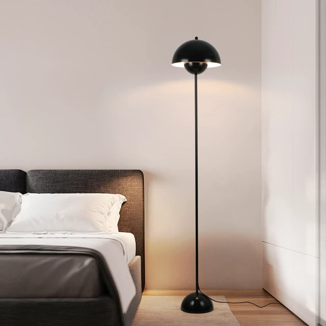 Alt view image 3 of 7 - Mid-Century Modern Metal Bud Floor Lamp for Home and Office, Glossy Black Indirect lighting, fits narrow spaces,fit for bedroom, living room & office, match with modern, industrial, farmhouse decor