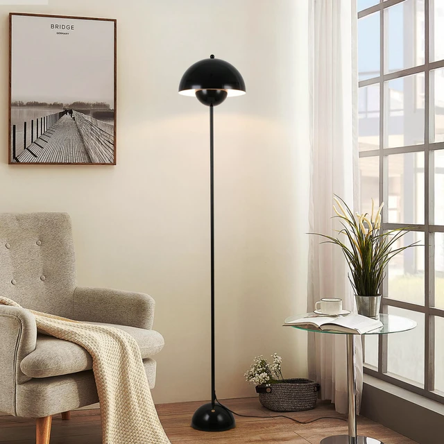 Alt view image 4 of 7 - Mid-Century Modern Metal Bud Floor Lamp for Home and Office, Glossy Black Indirect lighting, fits narrow spaces,fit for bedroom, living room & office, match with modern, industrial, farmhouse decor
