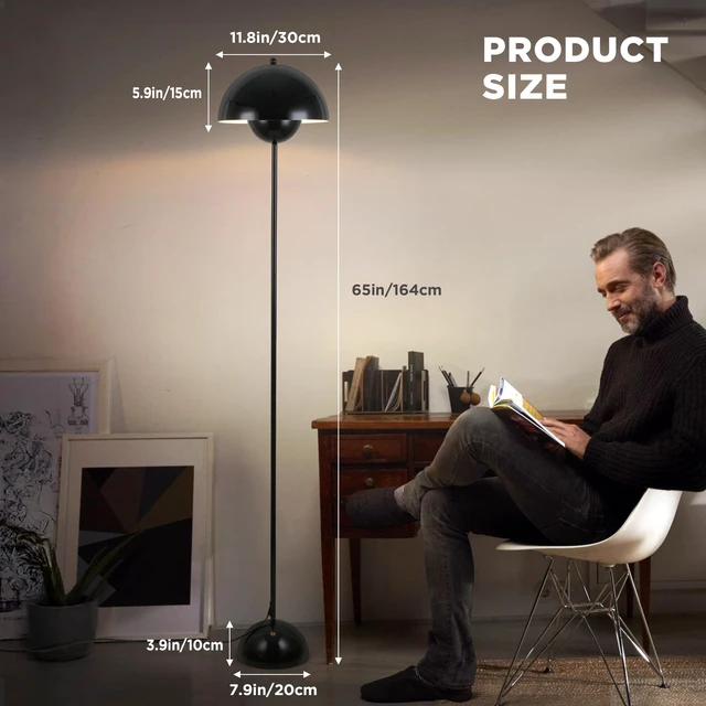 Alt view image 5 of 7 - Mid-Century Modern Metal Bud Floor Lamp for Home and Office, Glossy Black Indirect lighting, fits narrow spaces,fit for bedroom, living room & office, match with modern, industrial, farmhouse decor