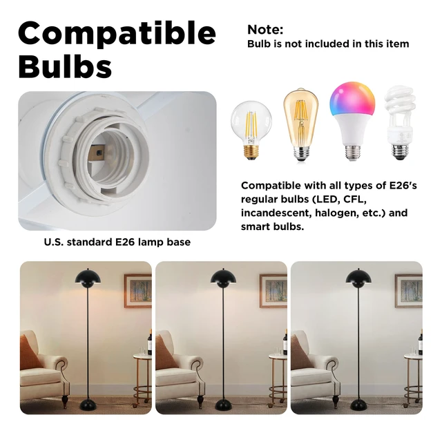 Alt view image 6 of 7 - Mid-Century Modern Metal Bud Floor Lamp for Home and Office, Glossy Black Indirect lighting, fits narrow spaces,fit for bedroom, living room & office, match with modern, industrial, farmhouse decor