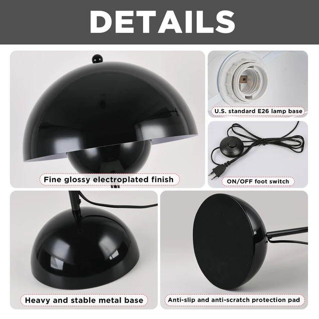 Alt view image 7 of 7 - Mid-Century Modern Metal Bud Floor Lamp for Home and Office, Glossy Black Indirect lighting, fits narrow spaces,fit for bedroom, living room & office, match with modern, industrial, farmhouse decor