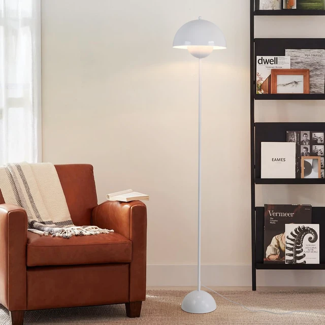 Alt view image 2 of 7 - Mid-Century Modern Metal Bud Floor Lamp for Home and Office, Glossy White Indirect lighting, fits narrow spaces,fit for bedroom, living room & office, match with modern, industrial, farmhouse decor