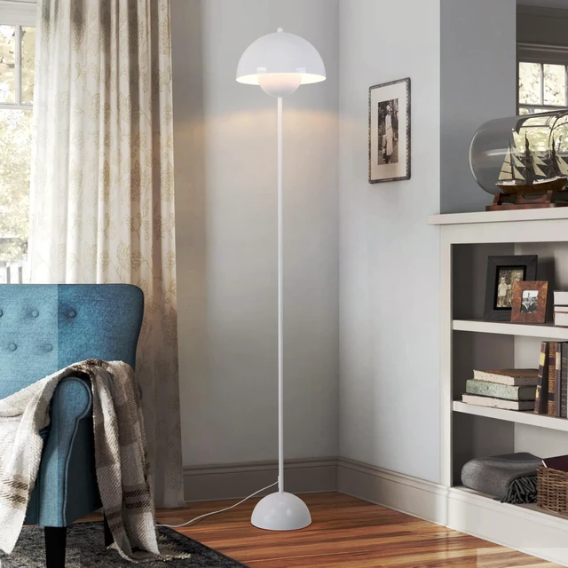 Alt view image 4 of 7 - Mid-Century Modern Metal Bud Floor Lamp for Home and Office, Glossy White Indirect lighting, fits narrow spaces,fit for bedroom, living room & office, match with modern, industrial, farmhouse decor