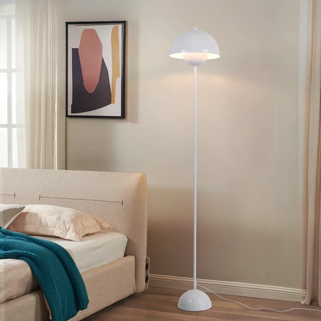 Alt view image 3 of 7 - Mid-Century Modern Metal Bud Floor Lamp for Home and Office, Glossy White Indirect lighting, fits narrow spaces,fit for bedroom, living room & office, match with modern, industrial, farmhouse decor