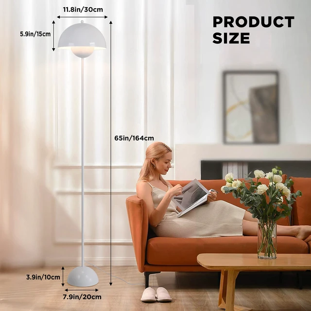 Alt view image 5 of 7 - Mid-Century Modern Metal Bud Floor Lamp for Home and Office, Glossy White Indirect lighting, fits narrow spaces,fit for bedroom, living room & office, match with modern, industrial, farmhouse decor