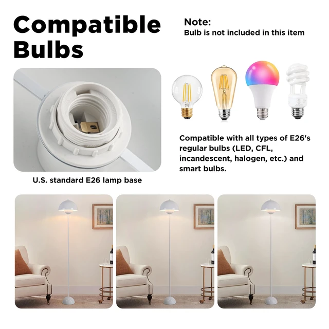 Alt view image 6 of 7 - Mid-Century Modern Metal Bud Floor Lamp for Home and Office, Glossy White Indirect lighting, fits narrow spaces,fit for bedroom, living room & office, match with modern, industrial, farmhouse decor