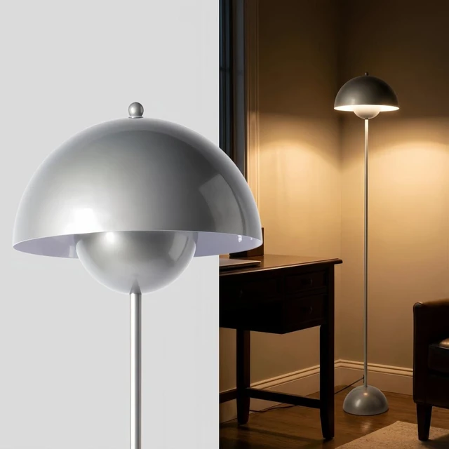 Main image of Mid-Century Modern Metal Bud Floor Lamp for Home and Office, Pearl Grey Indirect lighting, fits narrow spaces,fit for bedroom, living room & office, match with modern, industrial, farmhouse decor