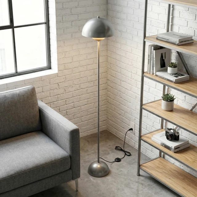 Alt view image 3 of 7 - Mid-Century Modern Metal Bud Floor Lamp for Home and Office, Pearl Grey Indirect lighting, fits narrow spaces,fit for bedroom, living room & office, match with modern, industrial, farmhouse decor