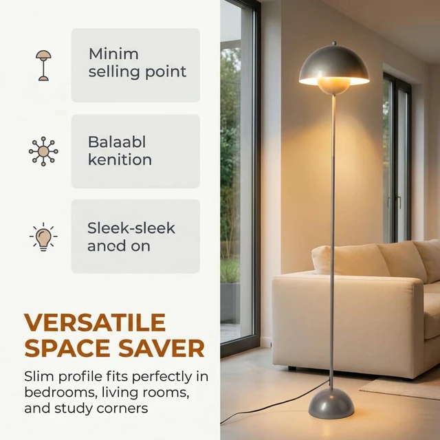 Alt view image 6 of 7 - Mid-Century Modern Metal Bud Floor Lamp for Home and Office, Pearl Grey Indirect lighting, fits narrow spaces,fit for bedroom, living room & office, match with modern, industrial, farmhouse decor