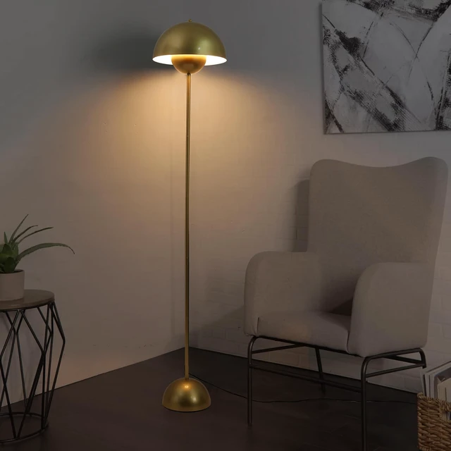 Alt view image 2 of 6 - Mid-Century Modern Metal Bud Floor Lamp for Home and Office, Pearl Gold Indirect lighting, fits narrow spaces,fit for bedroom, living room & office, match with modern, industrial, farmhouse decor