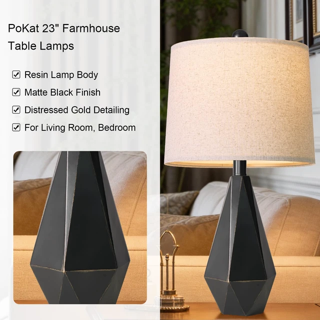 Alt view image 5 of 7 - Table Lamps Set of 2 for Bedroom, 23.5'' High Farmhouse Nightstand Lamps for Living Room, Modern Bedside Lamps with Linen Shade for Office Sideboard Hallway Gift (Matte Black)