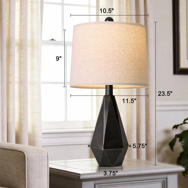 Alt view image 6 of 7 - Table Lamps Set of 2 for Bedroom, 23.5'' High Farmhouse Nightstand Lamps for Living Room, Modern Bedside Lamps with Linen Shade for Office Sideboard Hallway Gift (Matte Black)