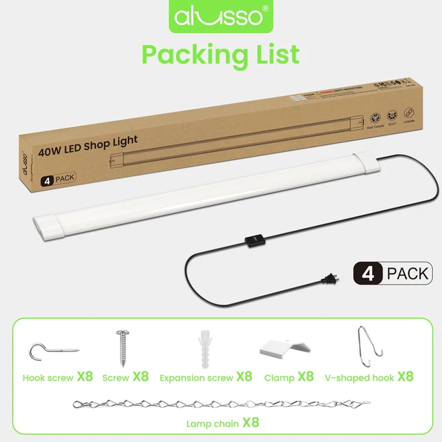 Alt view image 7 of 7 - ® LED Shop Lights 4FT for Garage, 4800LM Adjustable 20W/30W/40W, 5CCT 2700K 3000K 4000K 5000K 6500K, 120V, Warm to Cool Daylight Linkable Shop Lights for Workshop, ETL, 4 Pack