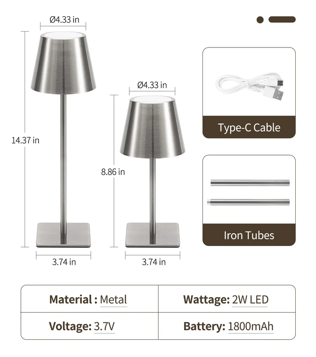 Alt view image 6 of 7 - 3 Pack Cordless Table Lamp, Battery Operated Lamp - Portable Waterproof Rechargeable Table Lamp w/ 3 Color Temps & Stepless Dimming for Dinner, Desk, Cafe, Outdoor (Brushed Silver)