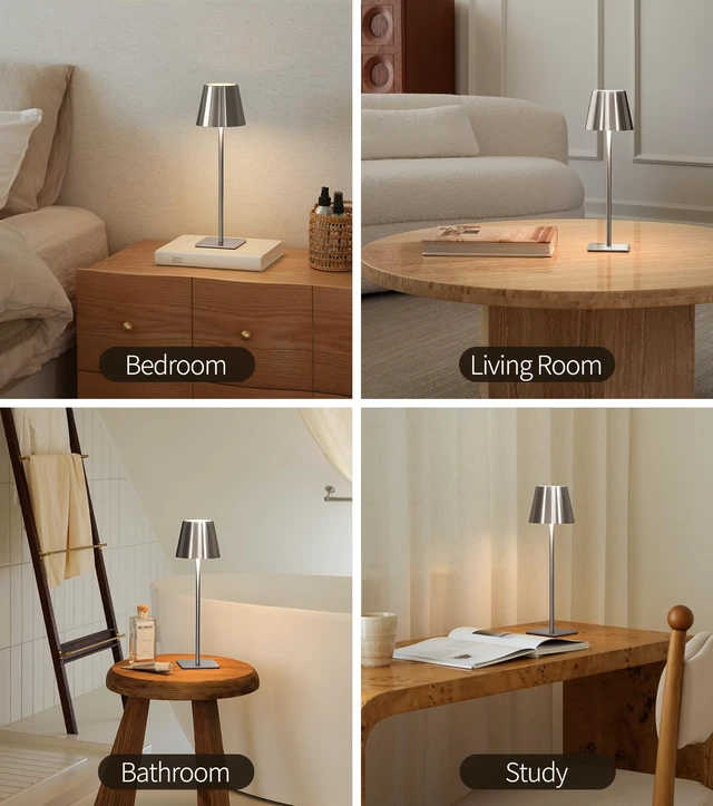 Alt view image 7 of 7 - 3 Pack Cordless Table Lamp, Battery Operated Lamp - Portable Waterproof Rechargeable Table Lamp w/ 3 Color Temps & Stepless Dimming for Dinner, Desk, Cafe, Outdoor (Brushed Silver)