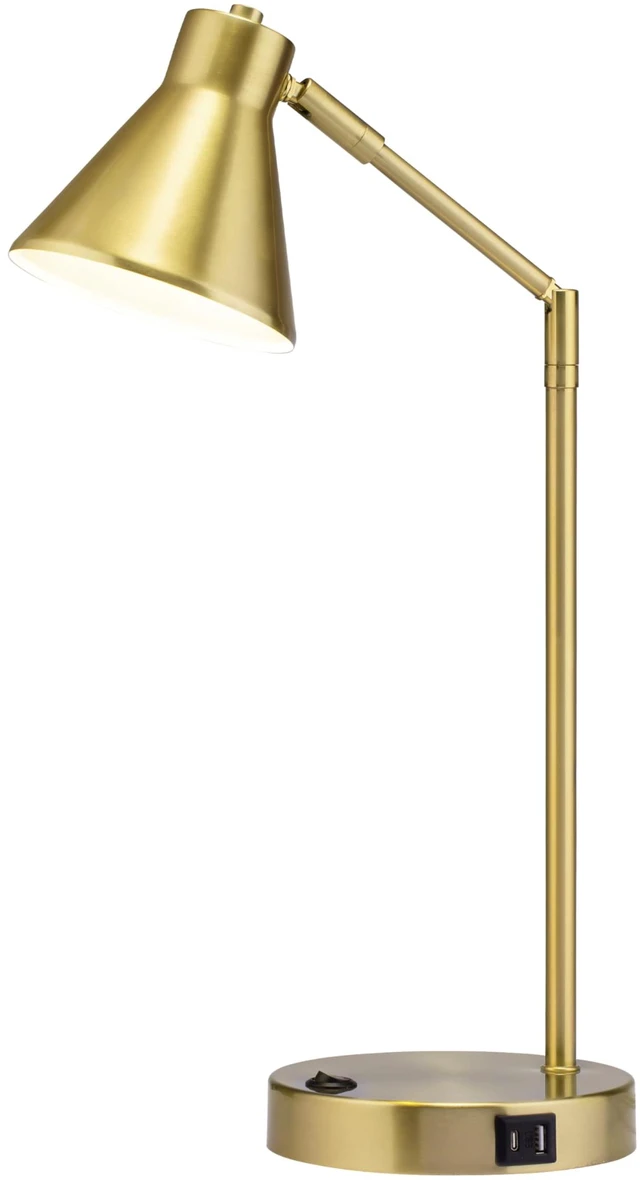 Main image of Astrum - LED Desk Lamp with Dual USB Charging Ports, 100% Metal, 270 Degree Swivel Arms, Soft White Light (3000K), Bedside & Home Office Table Lamp, ETL Listed, Antique Brass Finish