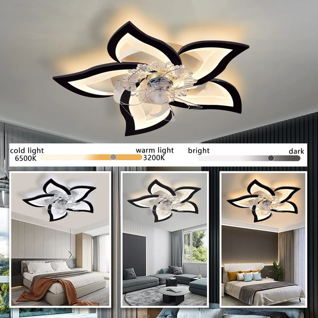 Alt view image 4 of 7 - Low Profile Ceiling Fan with Lights,110v Modern Dimmable Flower Shape, Remote Control/app Control,Timing 6 Gear Speeds Fan Ceiling Lamp,Black