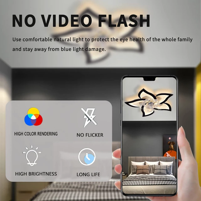Alt view image 7 of 7 - Low Profile Ceiling Fan with Lights,110v Modern Dimmable Flower Shape, Remote Control/app Control,Timing 6 Gear Speeds Fan Ceiling Lamp,Black