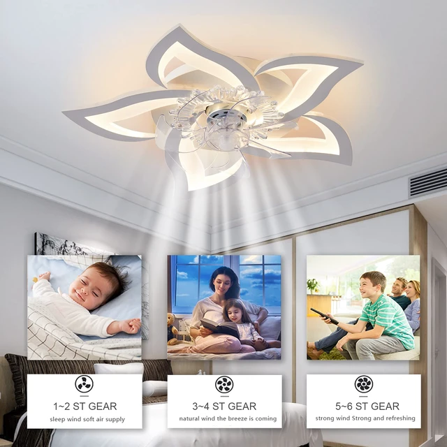 Alt view image 5 of 7 - Low Profile Ceiling Fan with Lights,110v Modern Dimmable Flower Shape, Remote Control/app Control,Timing 6 Gear Speeds Fan Ceiling Lamp